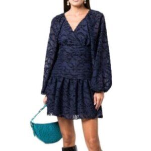 NWT Tanya Taylor Eva Navy Blue Puff Sleeve Mini Dress